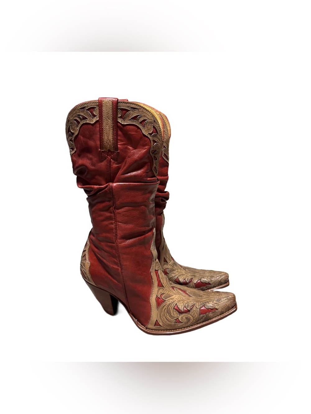 Charlie 1 Horse Lucchese Boots Women's 6.5 B Cowgirl Boot Red Leather Inlay Heel